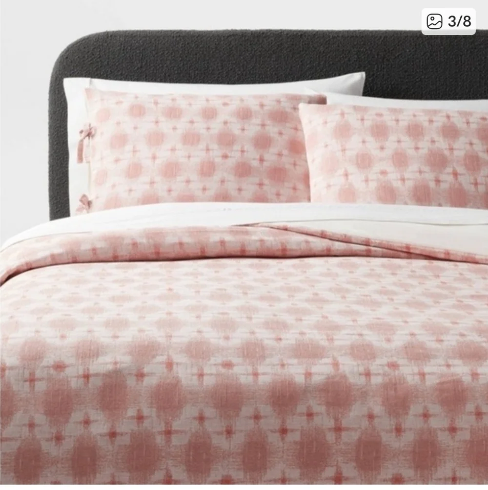 3pc King Yarn Dye Ikat Comforter and Sham Set Ivory/Mauve